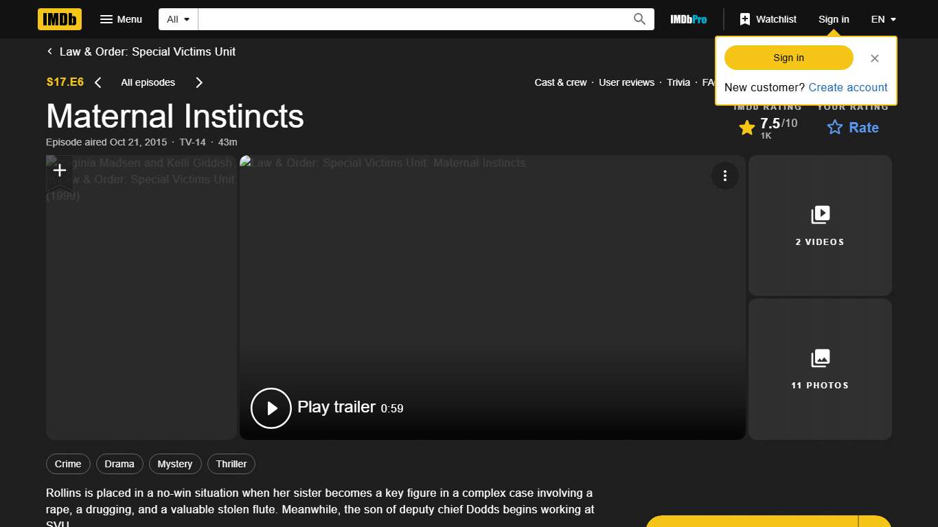 "Law & Order: Special Victims Unit" Maternal Instincts (TV Episode 2015) - IMDb